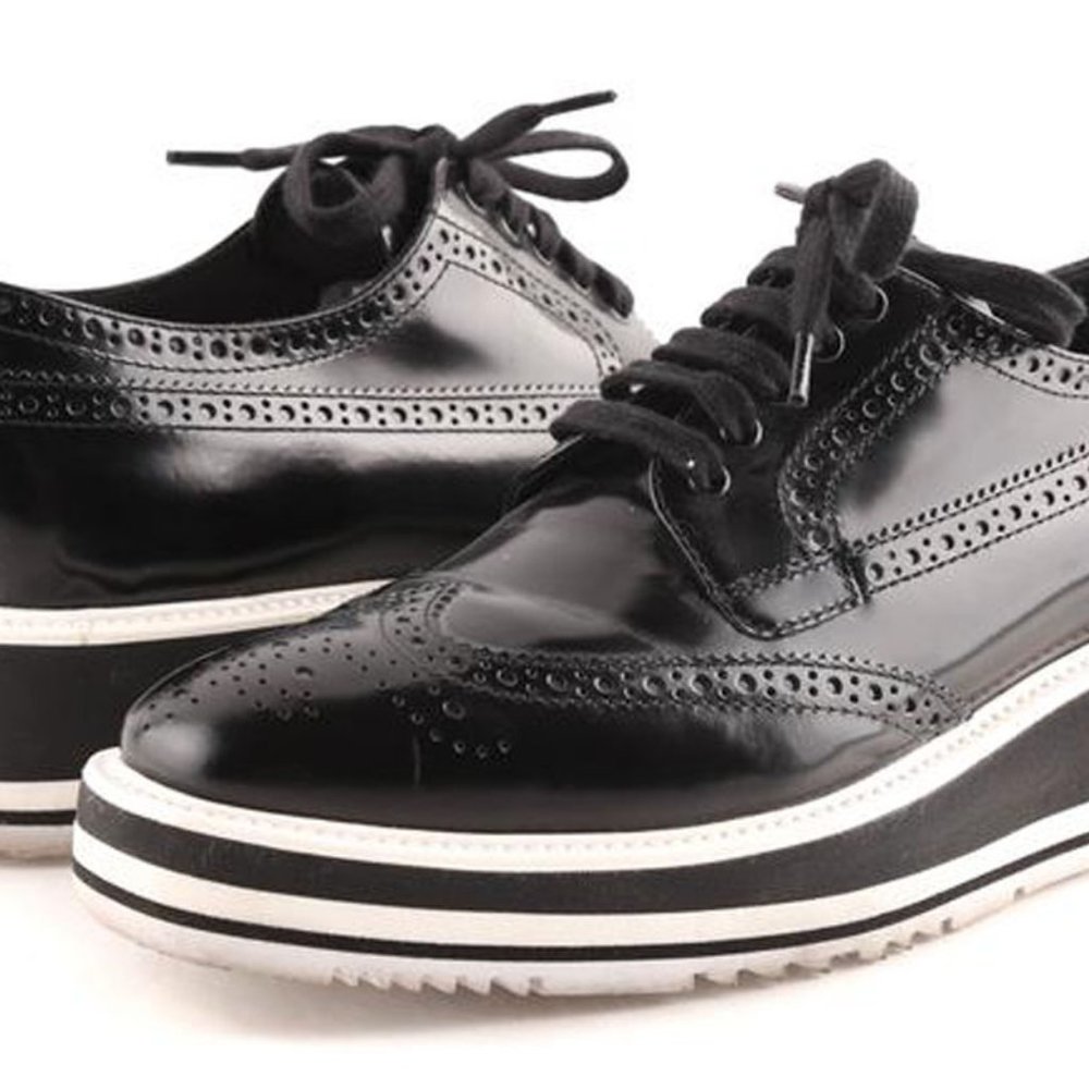 Prada Black Oxford Brogue Platforms